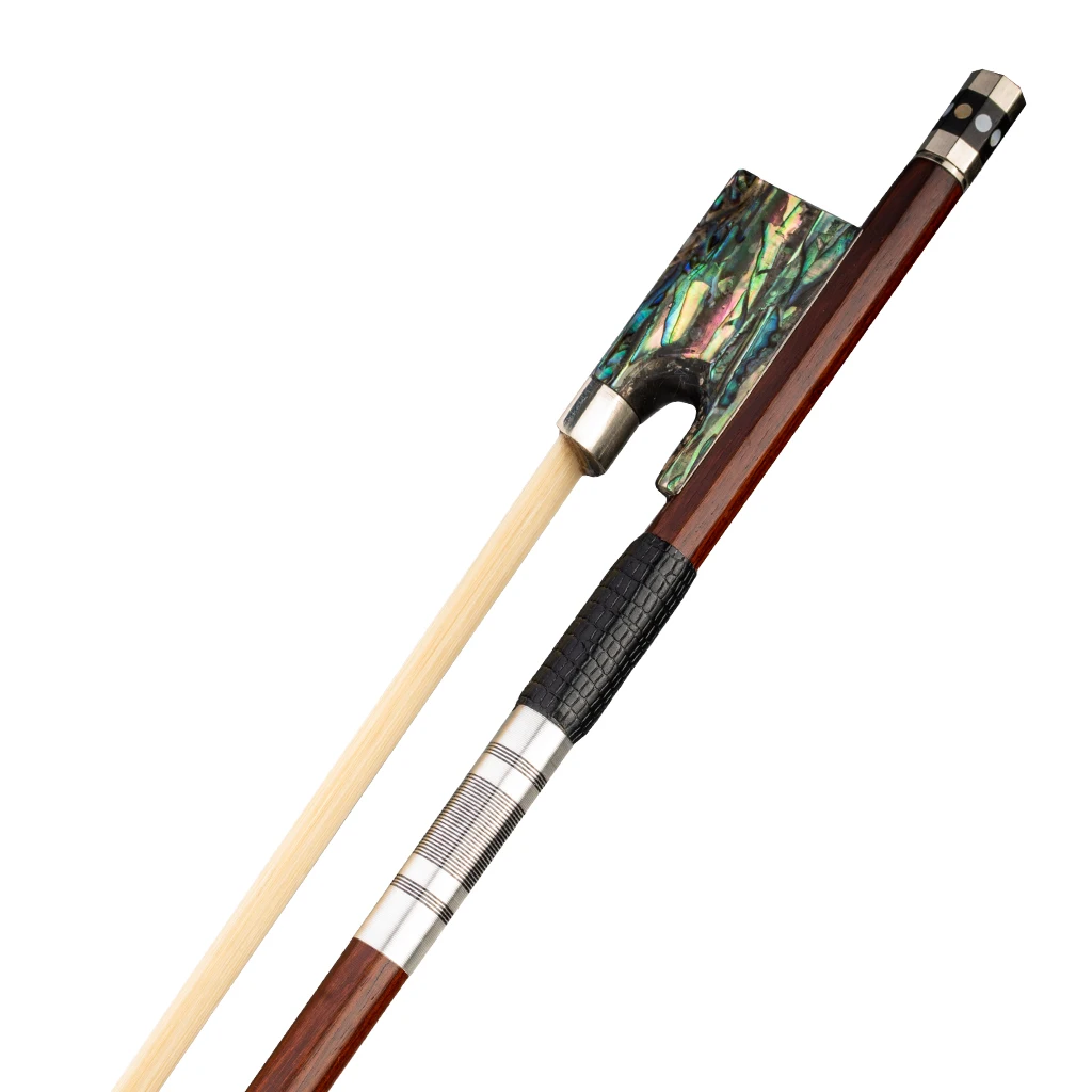 Mugig Adavanced IPE Violin Bow Straight Stick Lizard Skin Grip Mongolian Horsehair Abalone Shell Frog Fully Nickel-lined