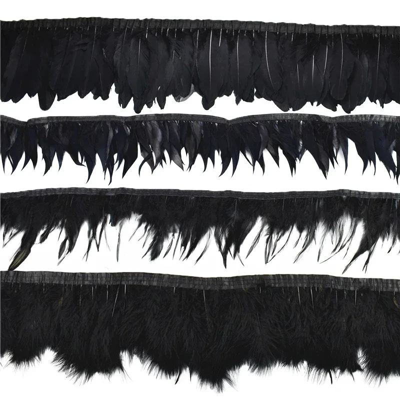 1Meter White Black Pheasant Feathers for Clothes Ribbon Tape Rooster Goose Turkey Marabou Ostrich Feather Trim for Sewing Fringe