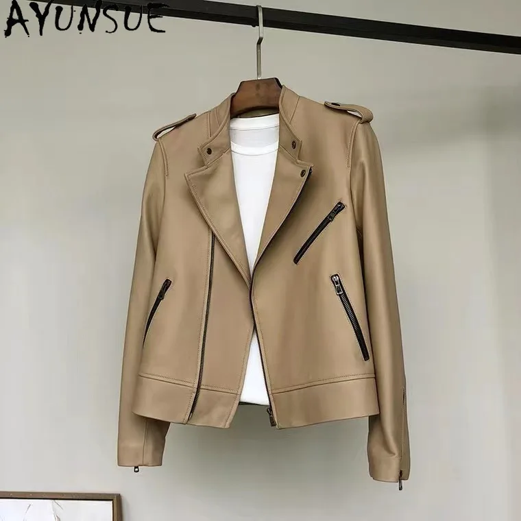 AYUNSUE High-end-Echtes Leder Jacke Frauen 2025, Mode Schaffell Mantel Streetwear Motorrad Jacken Frühling Herbst Kleidung