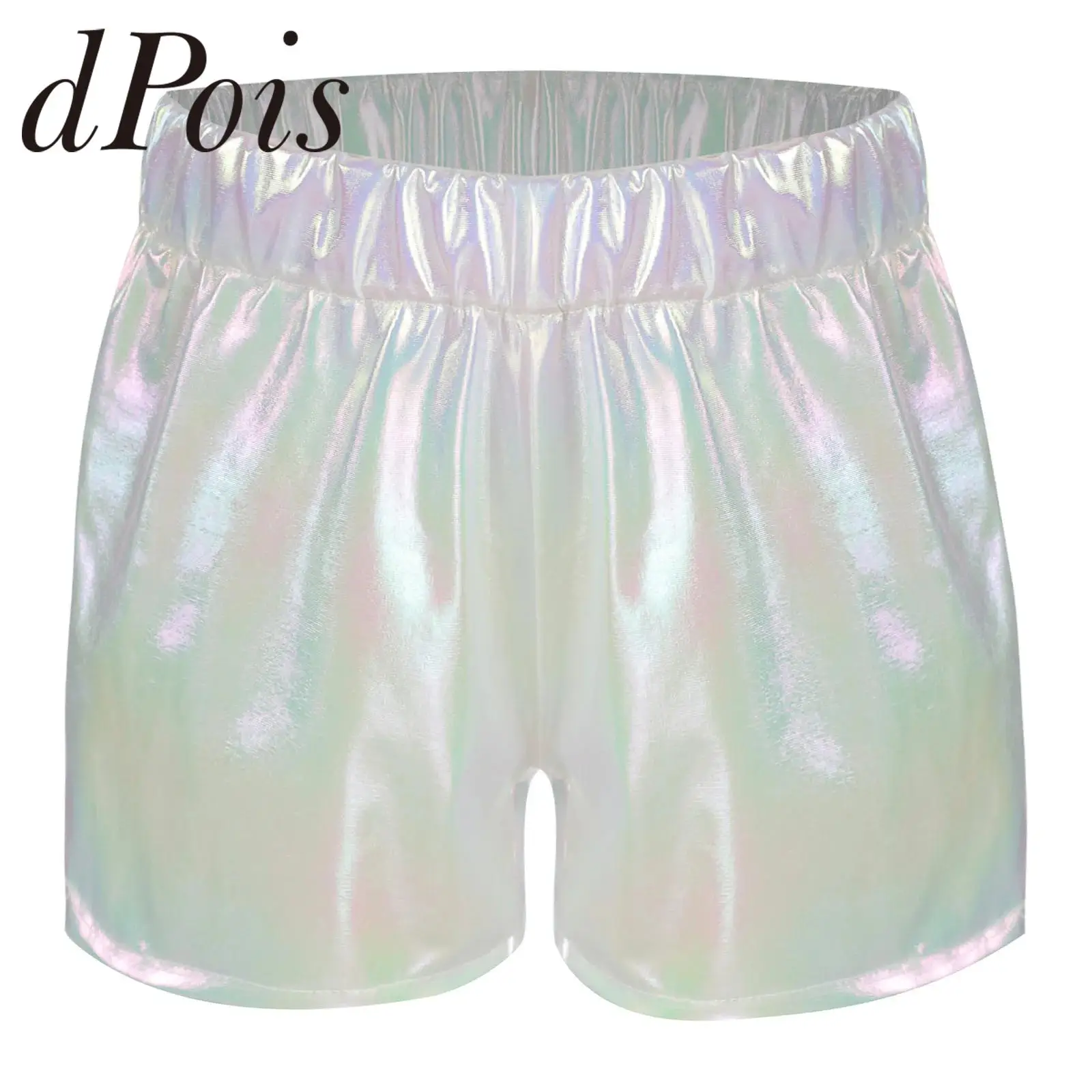 Fashion Children's Streetwear Hiphop Jazz Dance Costume Kids Girls Metallic Shorts Elastic Waistband Sparkly Shorts Short Pants