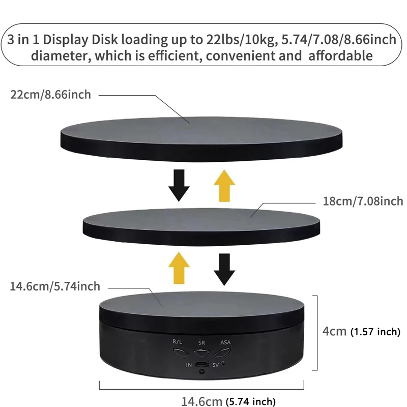 Electric Rotating Visualizer 360° Turntable 3 Speeds Regulation USB Charge Display Stand For Video Shooting Prop Jewelry Shoes