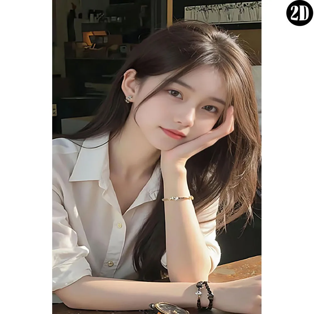 2D-Metallschild, Mädchen im weißen Hemd im Café, bedruckte Aluminiumdekoration, Wandkunst für Zimmer, Zuhause, Bar, Garage