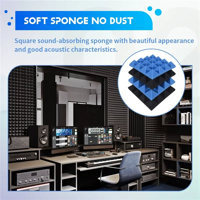AT02-24Pcs 25X25x5cm Studio Acoustic Soundproof Foam Pyramid Noise Insulation Sound Absorption Treatment Panels