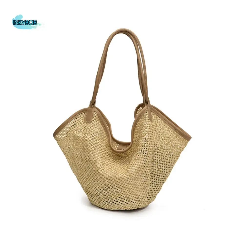 

Hollow Out Straw Woven Bag Parent Shoulder Bag Beach Handbag Bohemian Beach Bag Large Capacity Bucket Bag Hollow Shoulder Bag
