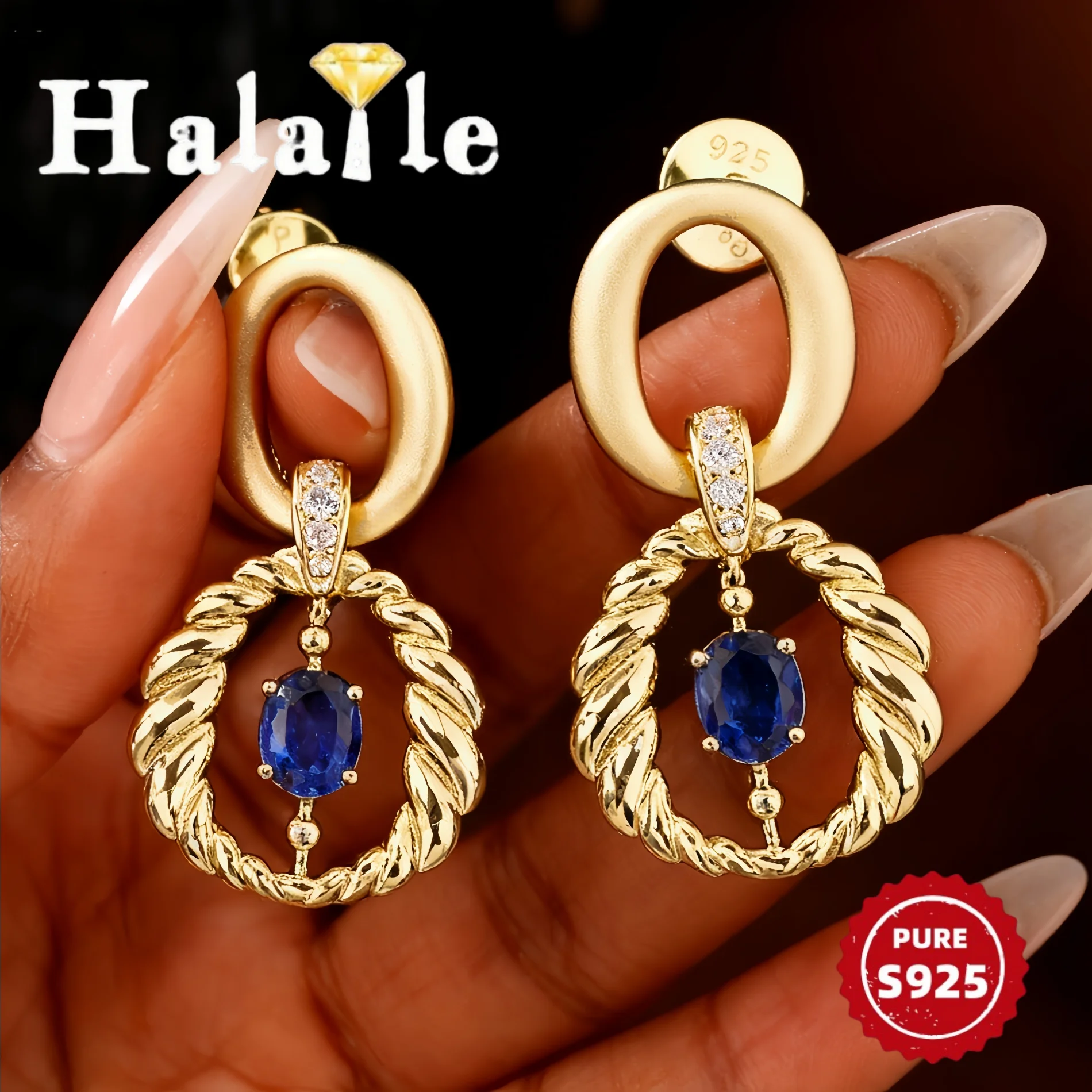 

Halaile S925 Sterling Silver Sapphire/Ruby Pendant Earrings For Women Lab-Grown Fashion Light Luxury Dainty Elegant Wedding