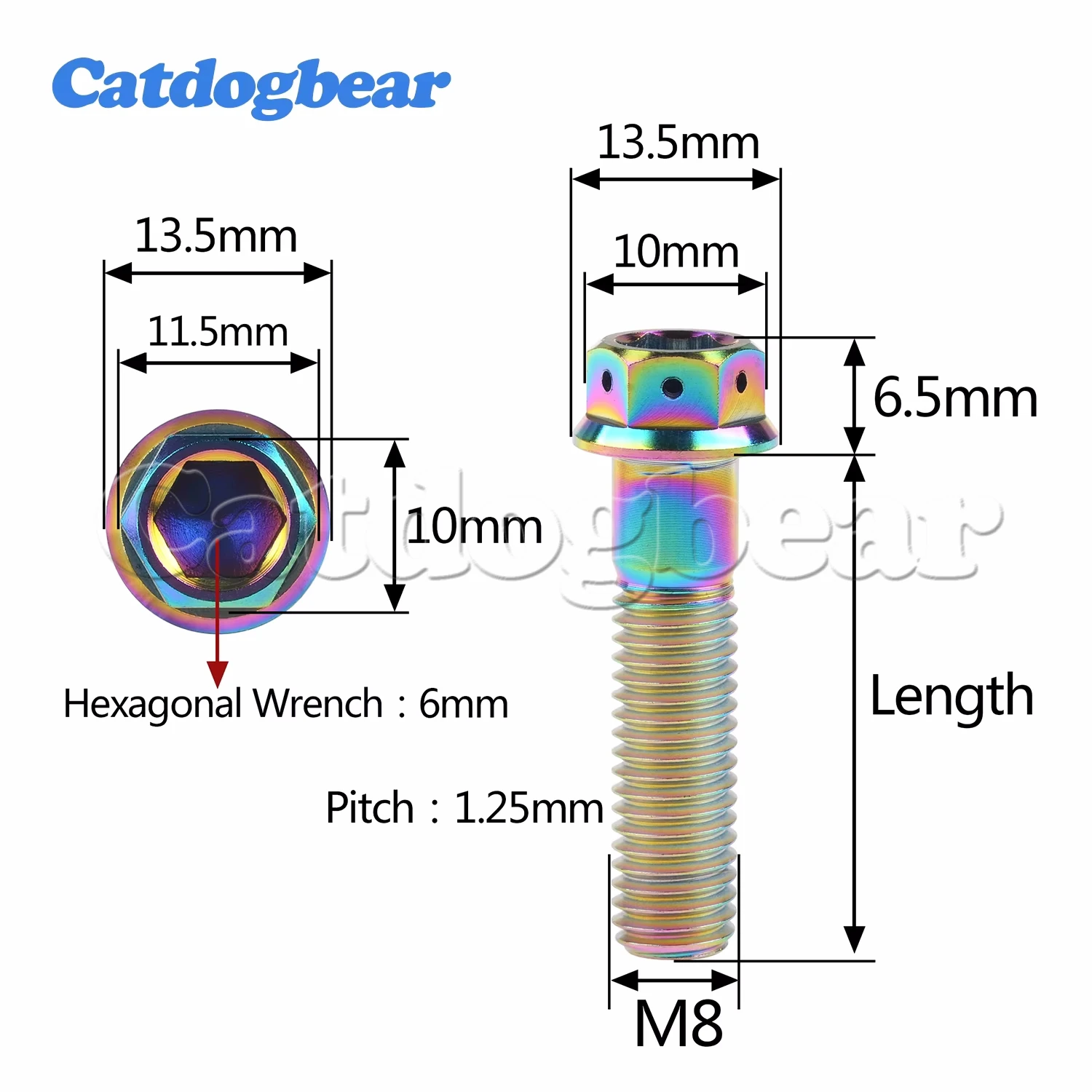 Catdogbear 4PCS Titanium Bolt  M8x15 20 25 30 35 40 45 50 55mm Hex Flange Head Fasteners for Motorcycle Disc Brake Screws