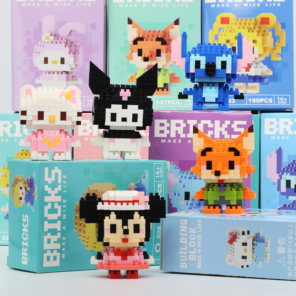 

Disney Anime Princess Building Blocks Stitch Mickey Mouse mini Action toy Figures Blocks Toys Bricks Assemble Toys Kids Gifts