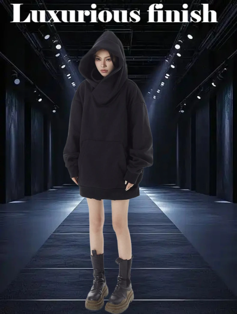 Felpa con cappuccio estetica per l'ansia sociale nuova da donna Giacca calda ispessita foderata in pile stile pigro Top comodo e vestibilità ampia casual