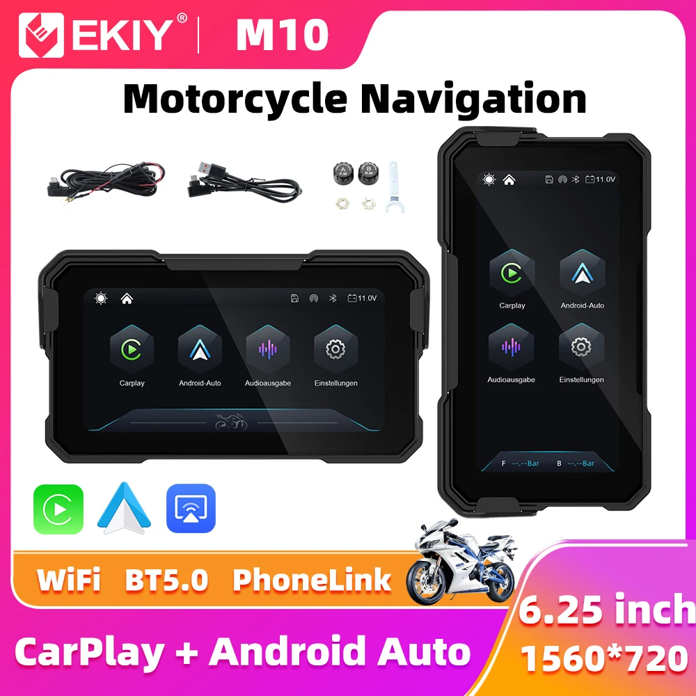 

EKIY 6.25 inch GPS Motorcycle Navigation Removable Display Screen Wireless CarPlay Moto Android Auto Portable Digital Dashboard