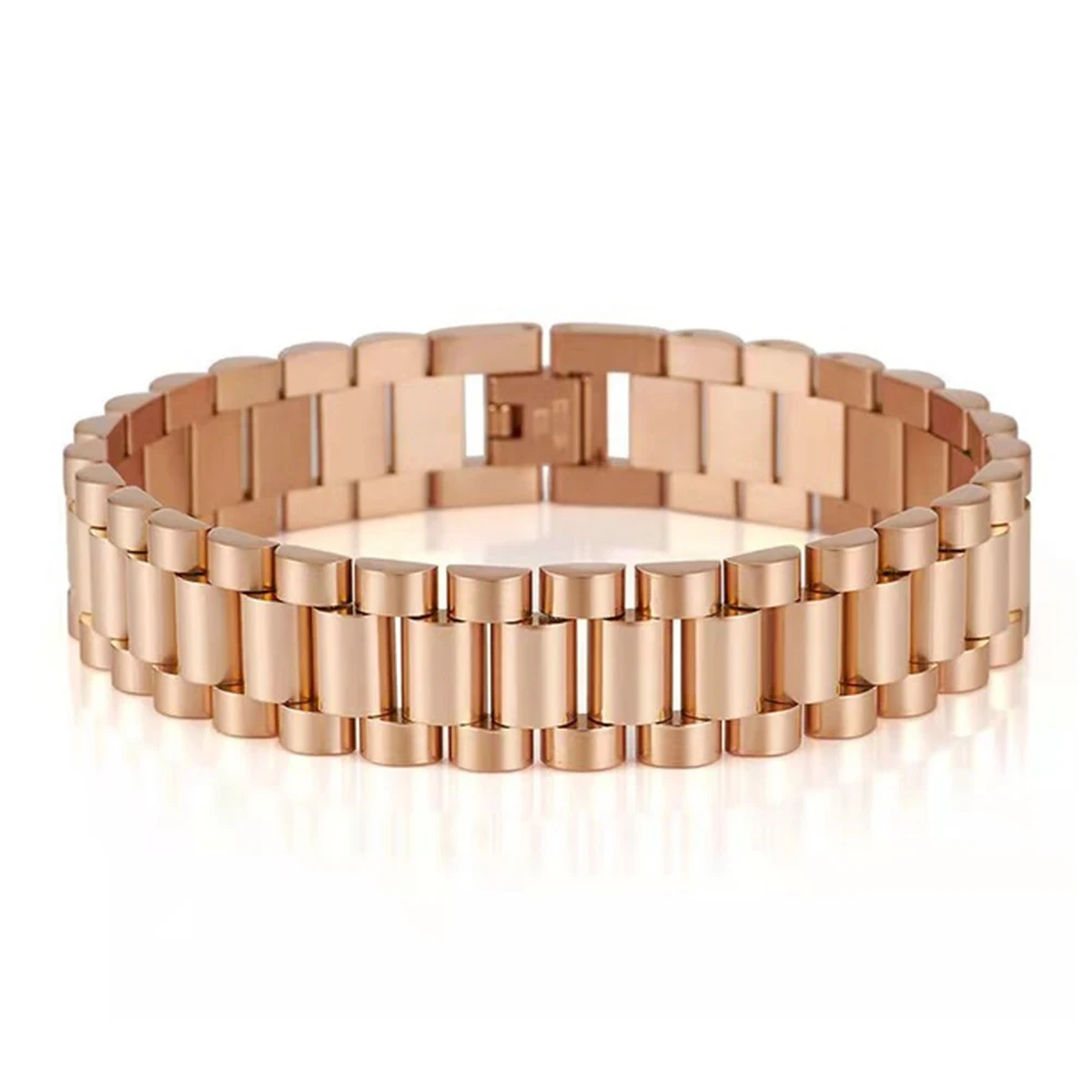 AliExpress Qiaonitu 15MM Punk Rose Gold Color Strap Chain Bracelet Necklace Men Women Hiphop Black Stainless Steel Bike Watchband Bangle Jewelry