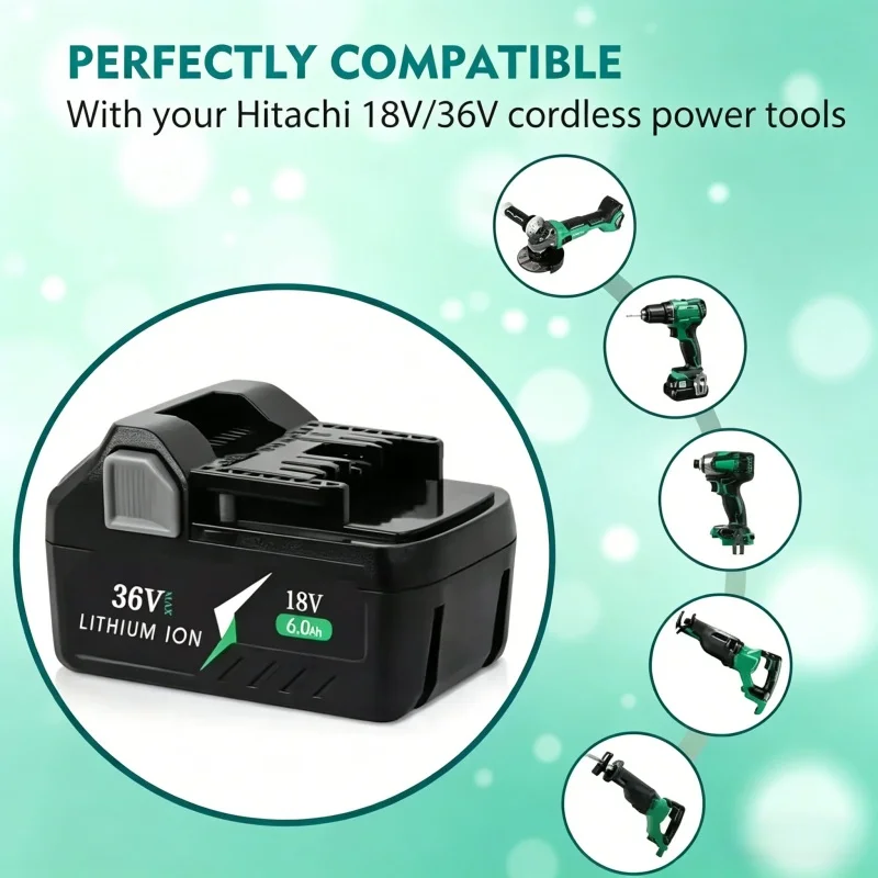 

For Hitachi Hikoki Metabo HPT BSL36A18 BSL36B18 Battery, 18V 36V 6.0Ah Li-ion Rechargeable Power Tool Batteries High Performance