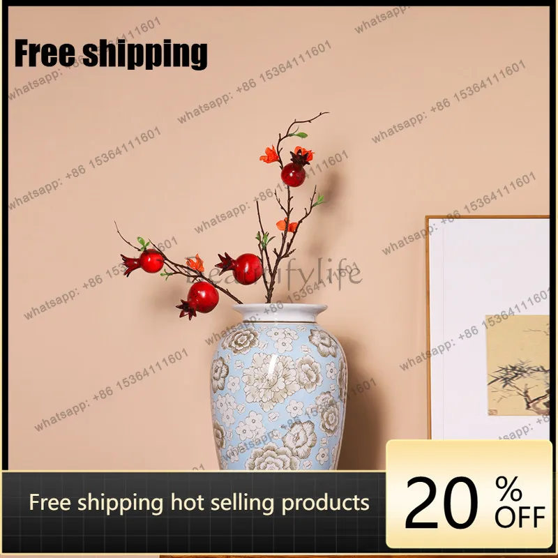 Factory Direct Jingdezhen Ceramic Blue Vase Retro Hydroponic Simulated Flower Light Luxury High-end Living Room Ornament