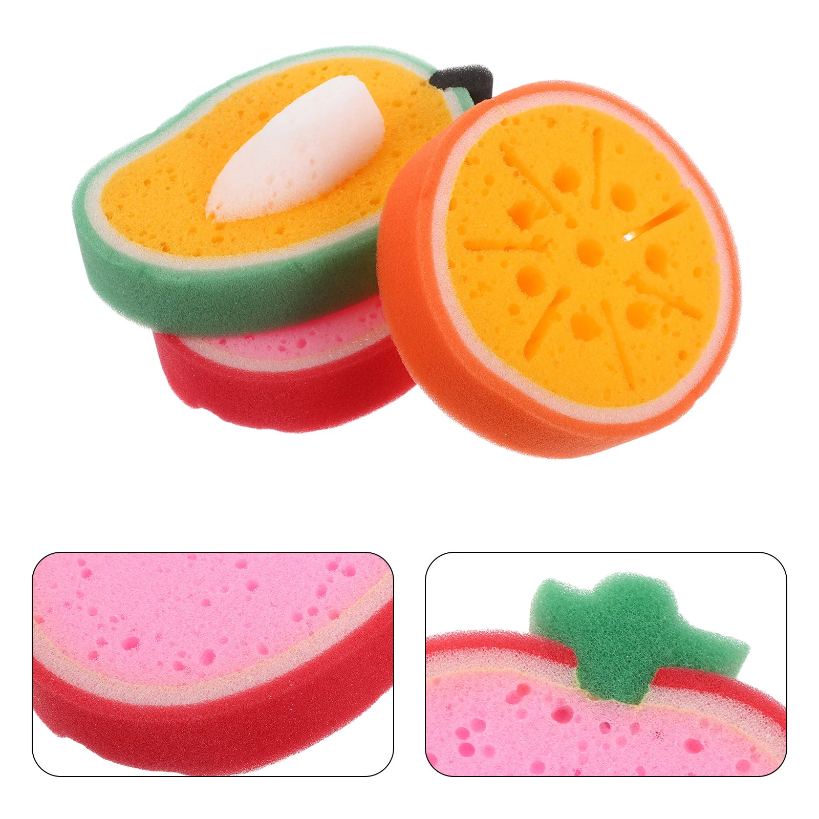 6Pcs Dish Washing Sponge Fruit-Shaped Scrubber Reusable Kitchen Cleaning Sponge for Pots Pans Glassware Produce Washing