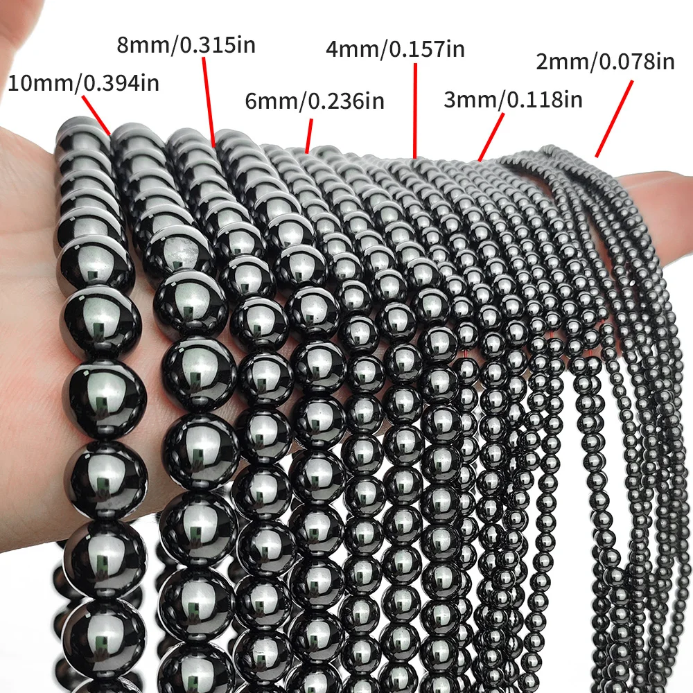 Round Black Hematite Natural Stone Spacers Loose Beads for Jewelry Making DIY Bracelet Necklace Accessories 2/3/4/6/8/10MM