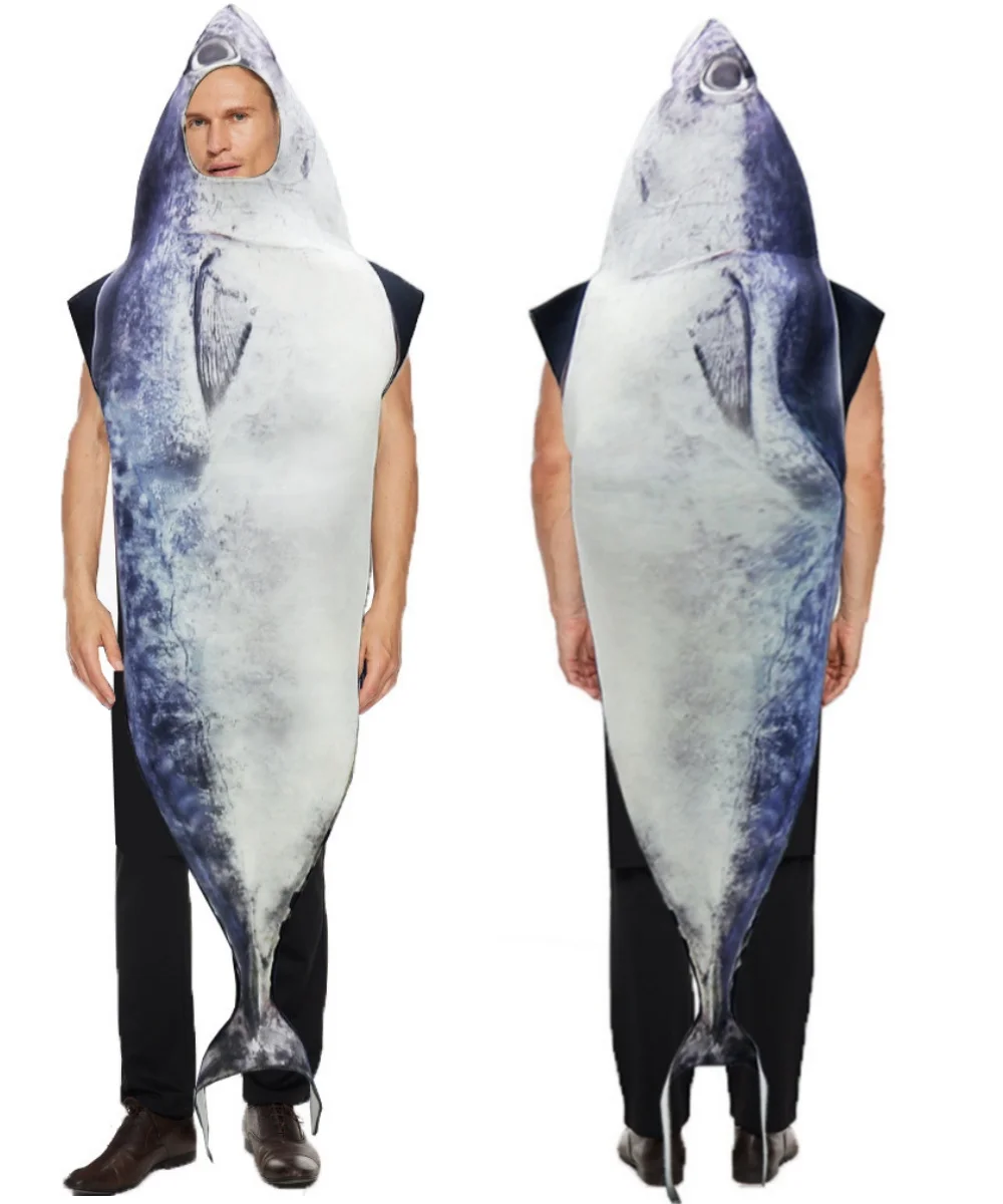 Fish Costume Funny Cosplay Suit for Festival Role Play Masquerade Shark Fish Face Latex Mask Costume Dress Party Props