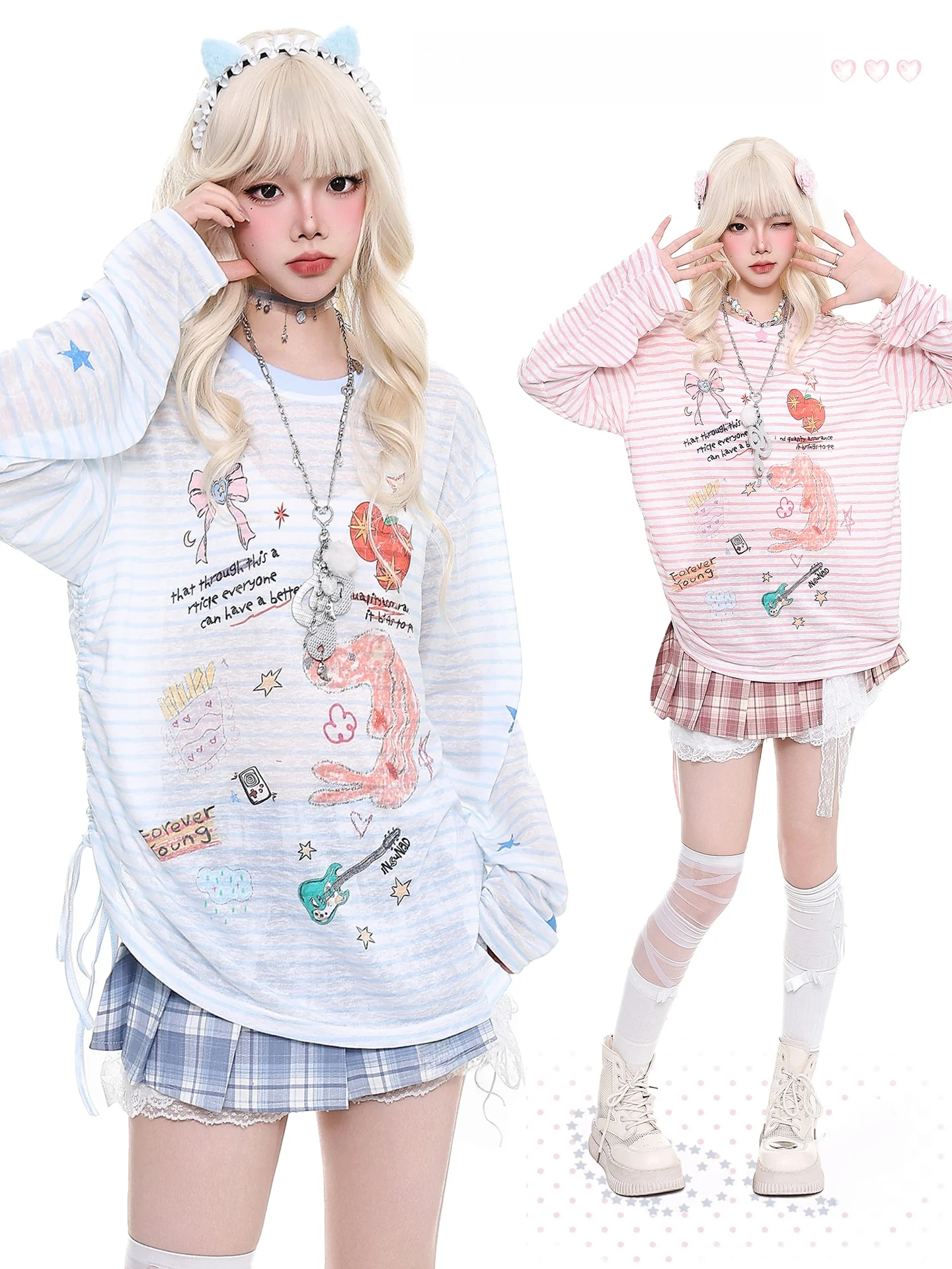 

Spring New Women's Loose Long Sleeve Striped T-Shirt Orange Marmalade Y2K Dopaamine Sun Protection Cover up Top Streetwear