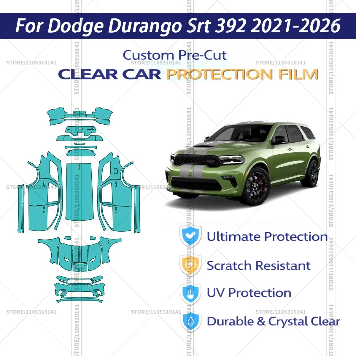 

For Dodge-Durango-Srt-392-2021-2026 Pre-Cut Paint Protection Film PPF Transparent Car Film Professional Automotive PPF