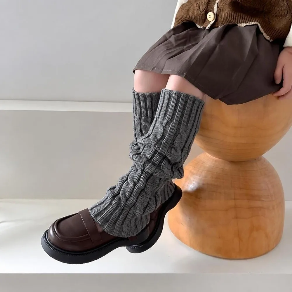 1pair Sweet Twist Knit Pattern Knitted Leg Warmers Stretch Warm Lined Foot Cover Socks Solid Color Knee High Socks Winter Autumn