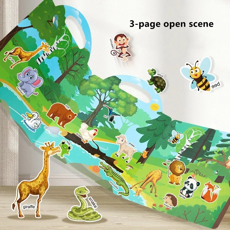 Reusable.Cartoon Sticker Book for Kids Multiple Scenos DIY.Puzzle Game Educational Learning Classic Toys for Child Age 2-4 Gifts