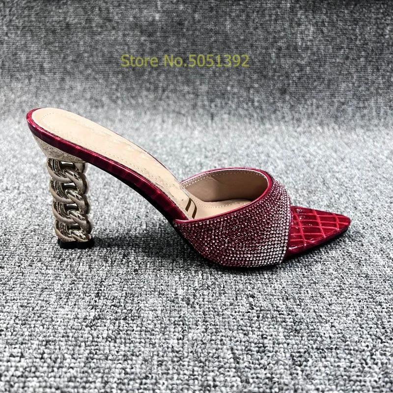 

Sandals Metal Heel Women Crystal Slippers Shoes Fashion 2024 Slip On Sexy Pointed Toe Gradient Bling Bling Summer Shoes