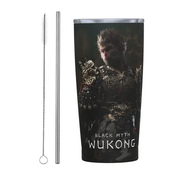 Black Myth Wukong 비디오 게임 텀블러, 진공 단열, 재미있는 게임 열 컵, 뚜껑 빨대, 사무실 홈 머그잔, 유출 방지, 20oz 