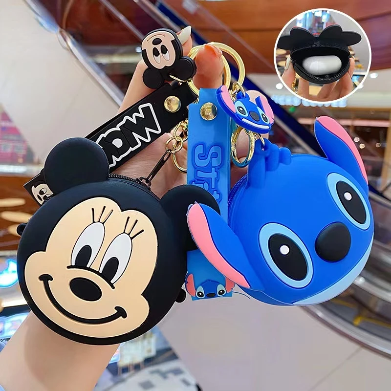 Disney-monedero de Mickey para mujer, bolsa de auriculares de alta calidad, llavero de dibujos animados para niños, billetera bonita con cremallera