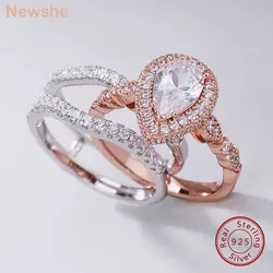 Newshe Yellow & Rose Gold  925 Sterling Silver Pear Shaped Engagement Ring Enhancer Wedding Band Simulated Diamond AAAAA CZ