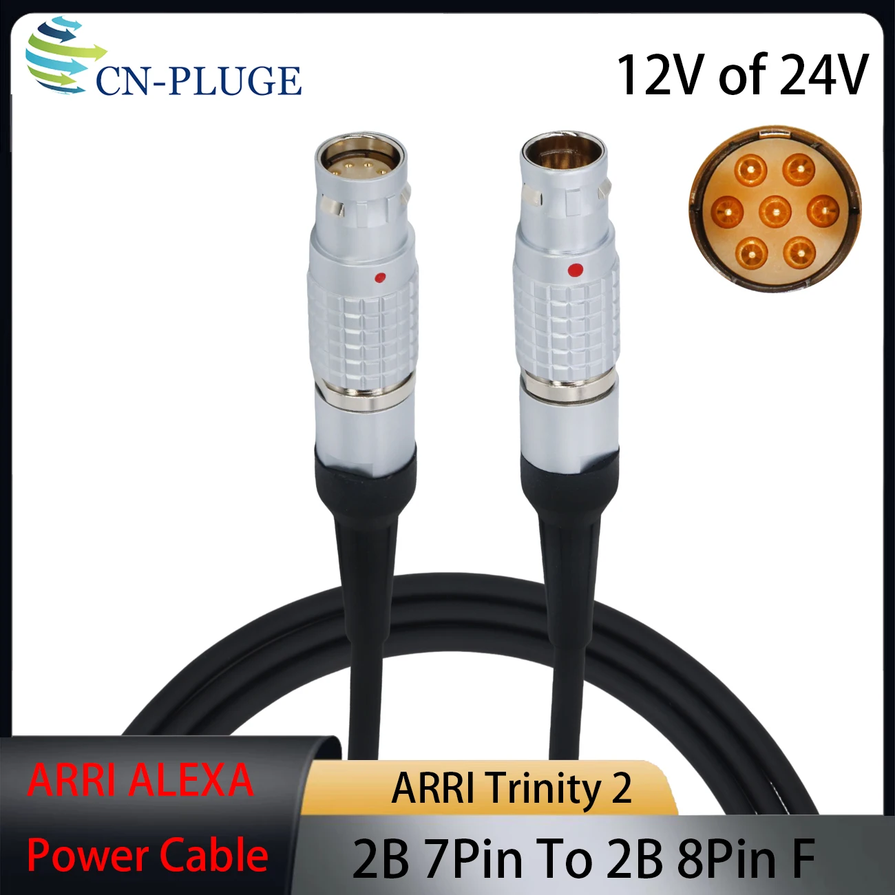 ARRI TRINITY 2 2B 7Pin to ARRI Alexa 35, Mini, Mini LF, Blackmagic URSA CINE Camera 12V/24V Camera Power Cable 8Pin Female