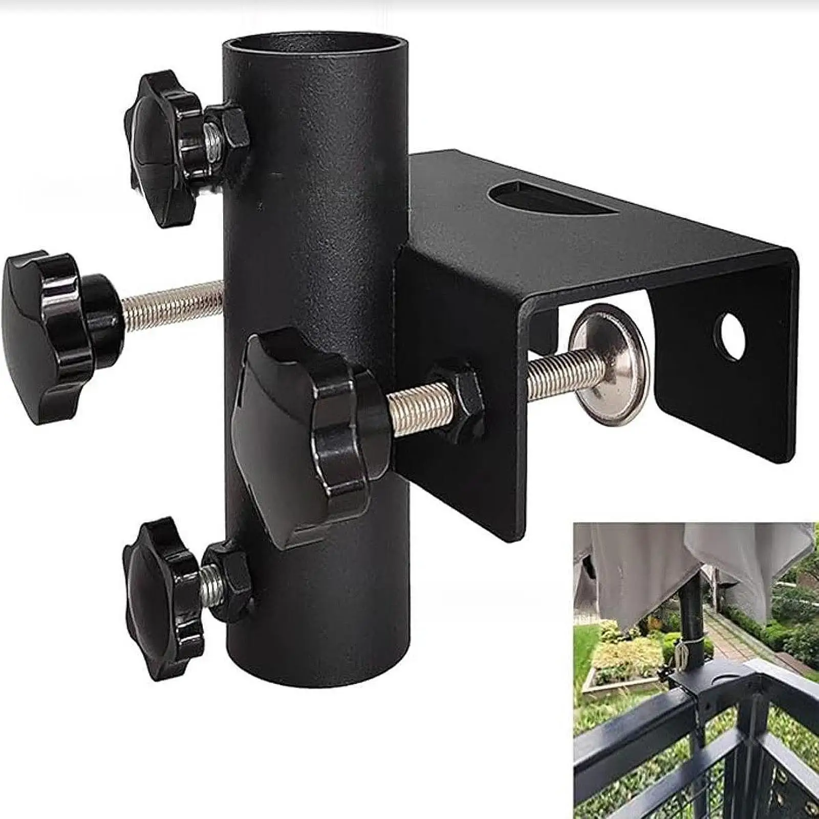 Deck Mount Patio Umbrella Holder Base Flagpole Easy to Install Metal Clamp Parasol Stand for Park Courtyard Fence Garden