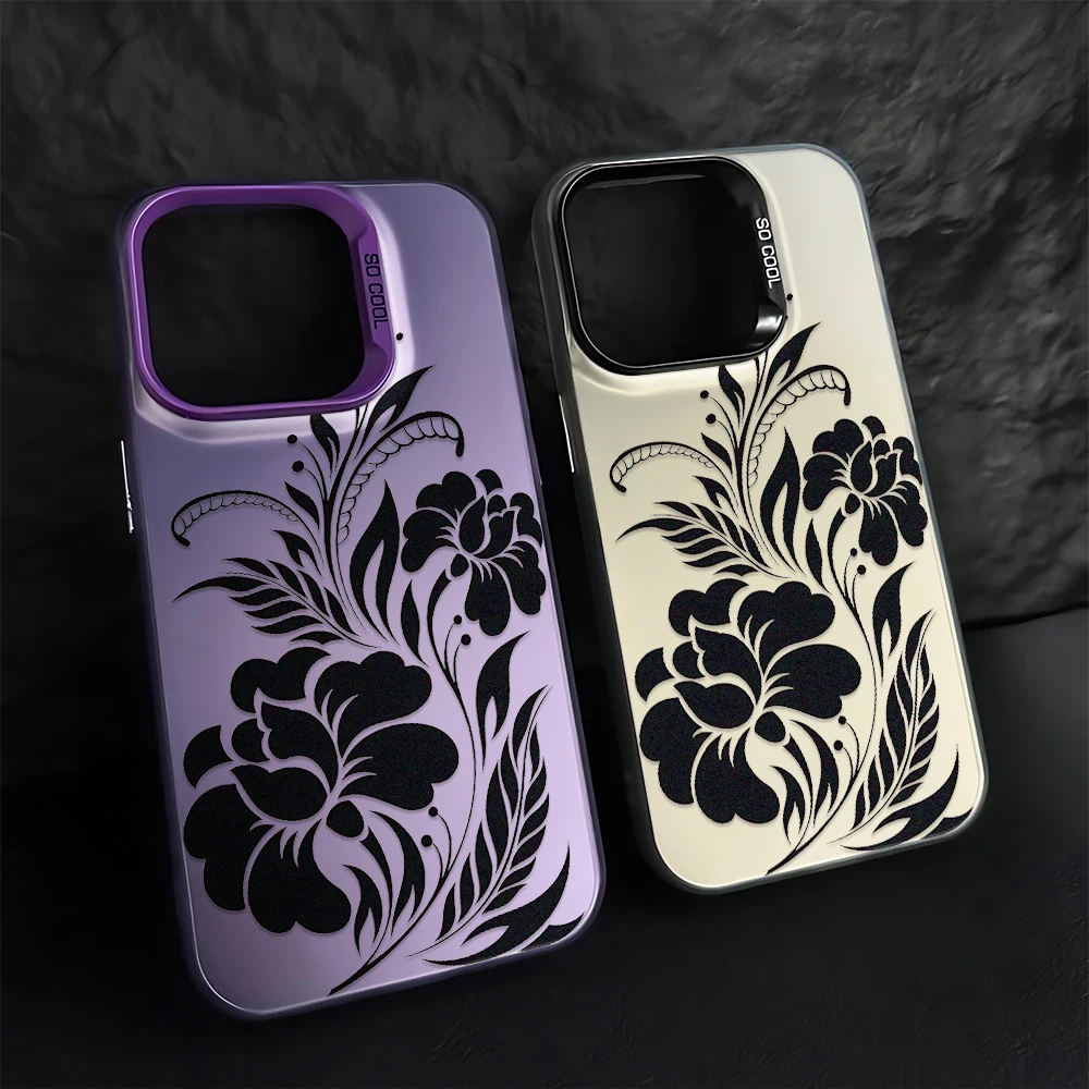 Phone Cases Art - Black Floral Vine Art View Retro