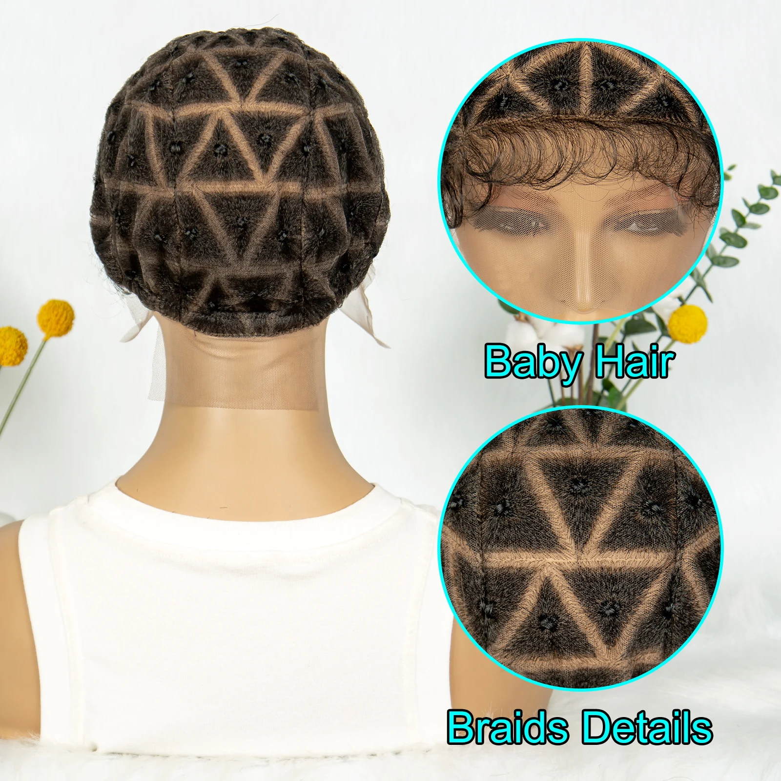 Kima Double Lace Wig Cap Pre-parting Knots for DIY Boho Crochet Braids Add-in With Baby Hair for Braided Wig