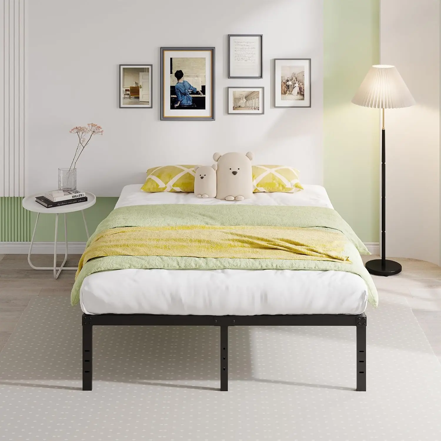

Металлическая кровать-платформа Queen Size, высота 18 дюймов, усиленная, без пружинного блока, с большим местом для хранения