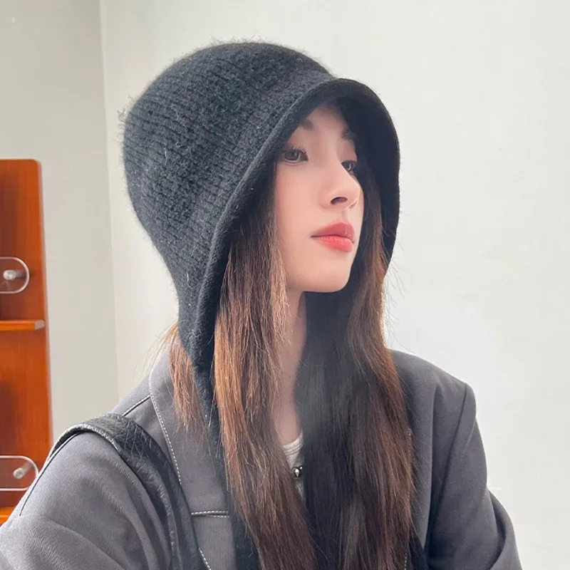 Women Sweet Double Drawstring Hat Autumn And Winter Letters Warm Versatile Knitted Earmuffs