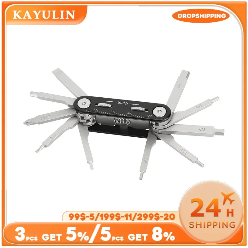 KAYULIN 8 in 1 Folding Allen Wrench Set Screwdriver Tool Kit Foldable Portable For Photographic Accessories Assembly