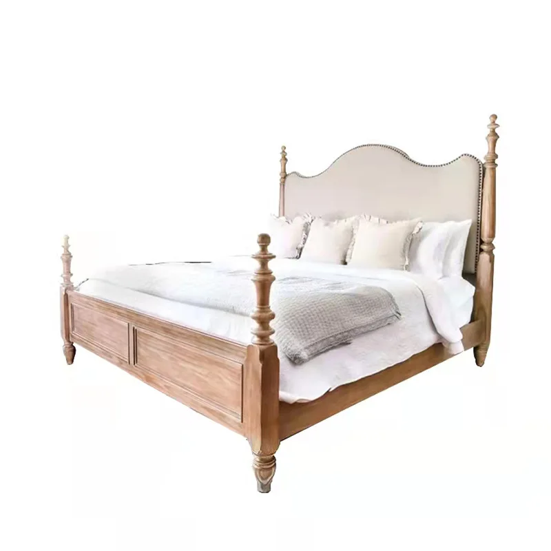 American solid wood soft bag fabric retro 1.8 meters bedroom hotel bed and breakfast princess double wedding bed