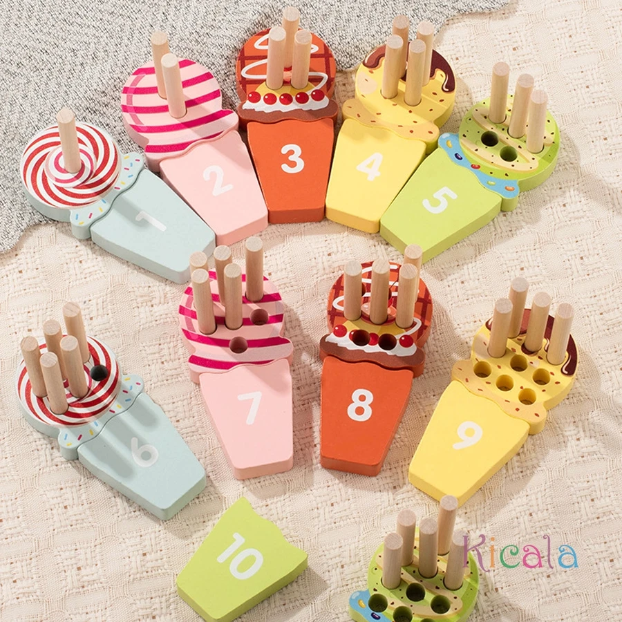 Kid Ice Cream Counting Peg Board Math Toy Montessori Teaching Tool Number Matching Cognition Kindergarten Learn Educatinal Game