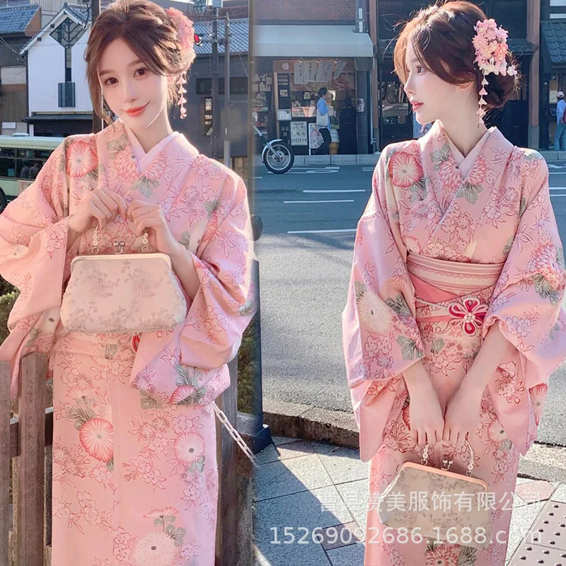 Kimono Cosplay Women's Formal Attire Traditional Improvement Clothes Japanese Cute Pink Literary And Artistic Portrait Dress