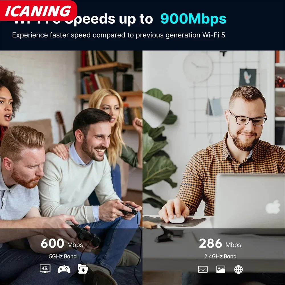 Adaptador USB WiFi 6 AX900 Bluetooth 5.4 2.4G 5G Antenas WiFi6 Receptor de rede USB Dongle Driver grátis