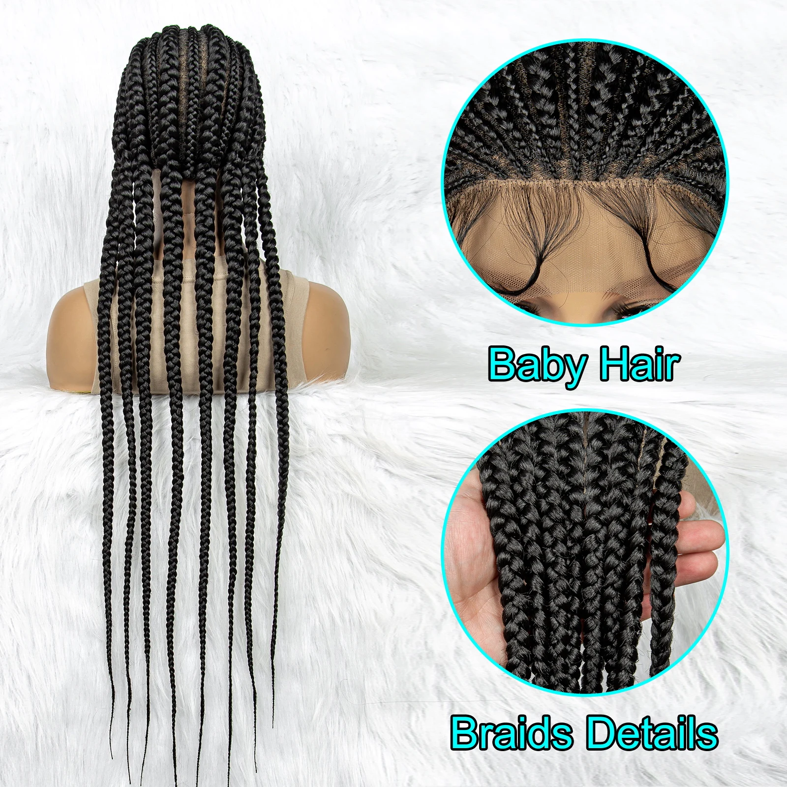 Perucas trançadas de renda completa perucas trançadas sintéticas para mulheres negras perucas dianteiras de renda sintética perucas trançadas com cabelo de bebê