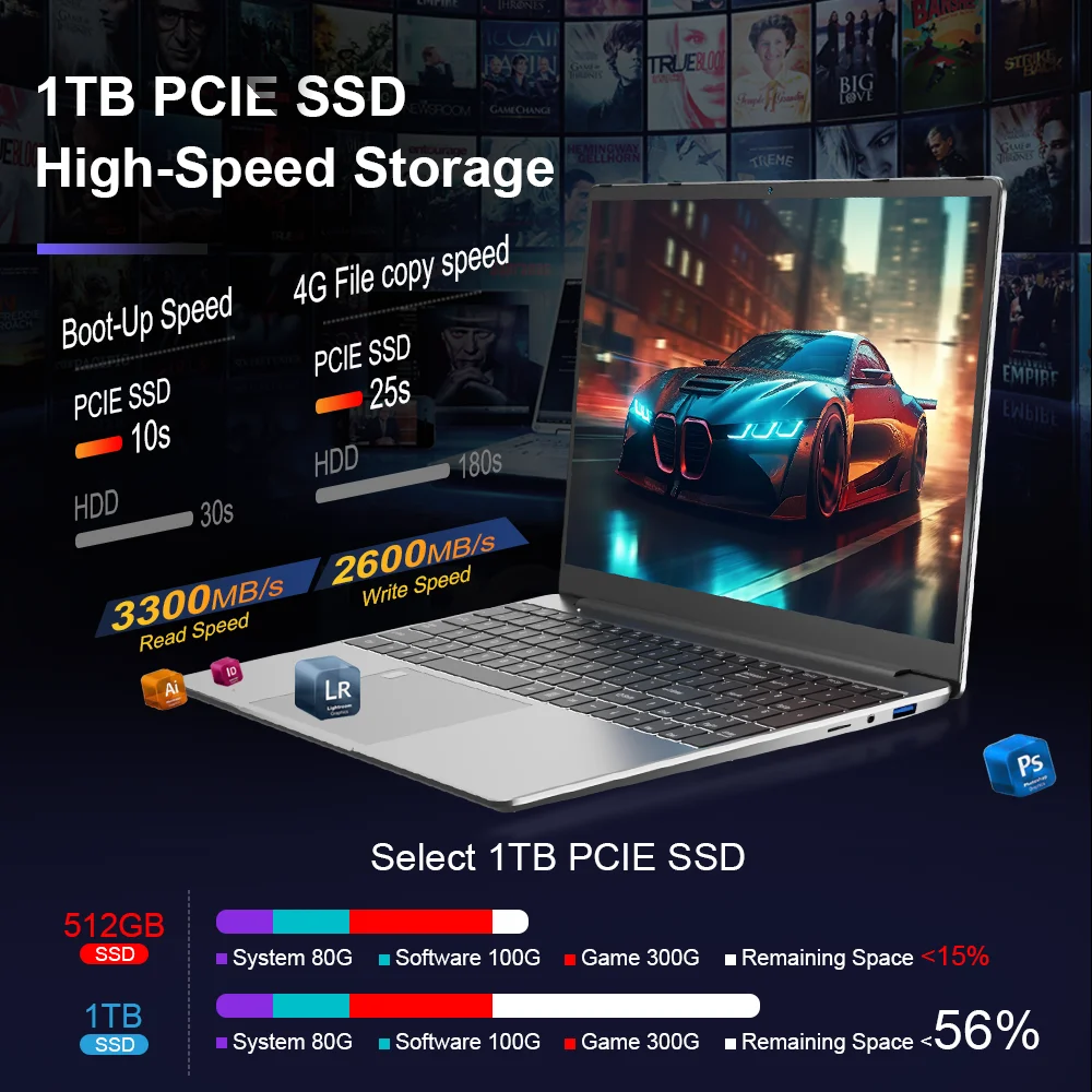 كمبيوتر محمول cio Plus مع بطارية طويلة العمر ، في ، FHD ، IPS ، 32 جيجابايت DDR4 ، 1 ، AMD Ryzen 7 5700U ، دفتر PCIE ، mAh