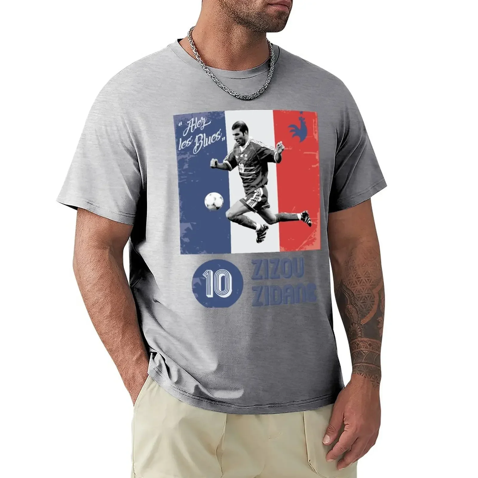 قميص تمرين عادي كبير الحجم للرجال ، ملابس عتيقة ، أبيض سادة ، وزن ثقيل ، وصل حديثًا ، زيزو زيدان #5