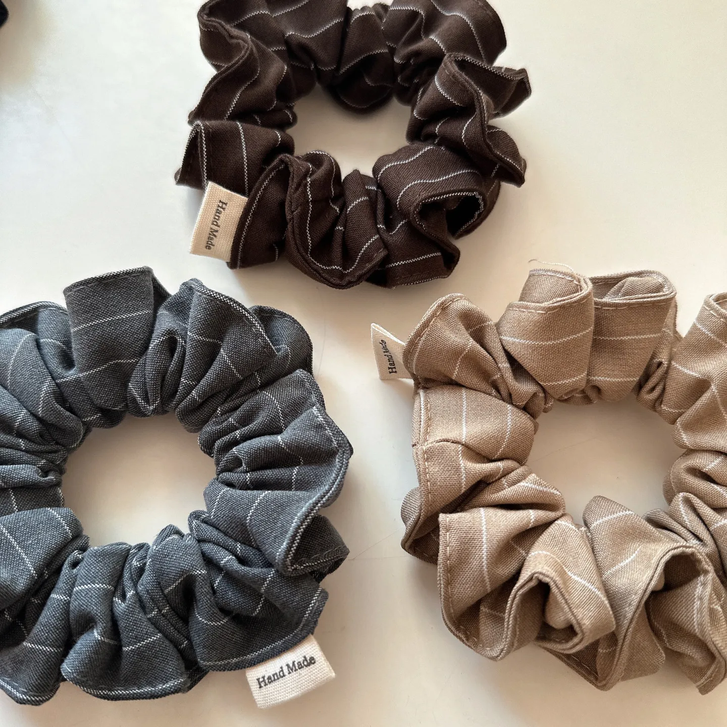 Premium Fabric Striped Small Scrunchie for Ponytail Half Updo Elegant Versatile Lightweight Soft Elastic Daily Hair Accessory