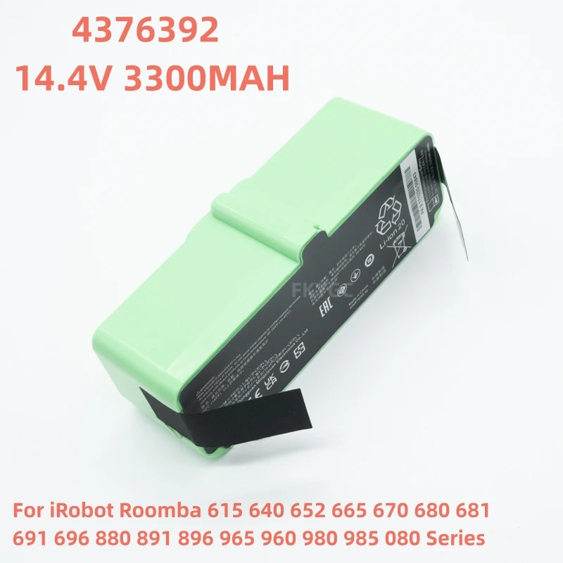 

Новая батарея 4376392 14.4V 3300MAH для робота-пылесоса iRobot Roomba 615 640 652 665 670 680 681 691 696 880 891 896 965 960 980 98