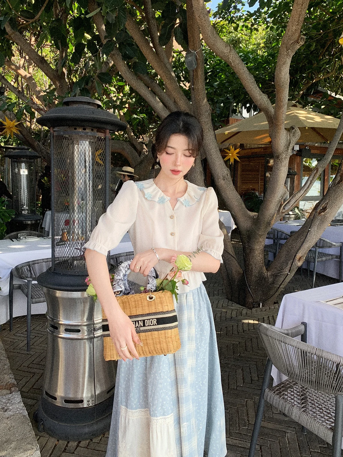 

Синяя юбка А-силуэта с цветочным принтом, женские летние юбки, плиссированные юбки миди с высокой талией, юбки во французском стиле с цветочным принтом