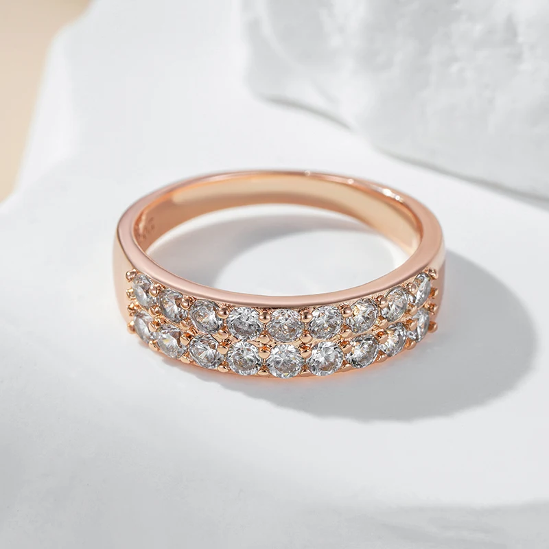 Kienl Hot Full Shiny Natural Zircon Bride Wedding Ring Fashion 585 Rose Gold Color Daily Fine Vintage Jewelry for Women Gift