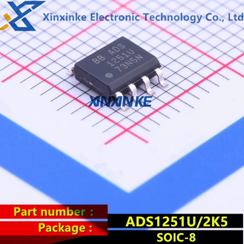 

ADS1251U/2K5 SOIC-8 Analog to digital converter chip - ADC ResolutionPlus 24Bit 20kHz Lo-Power I2C, SPI ADS1251U brand new