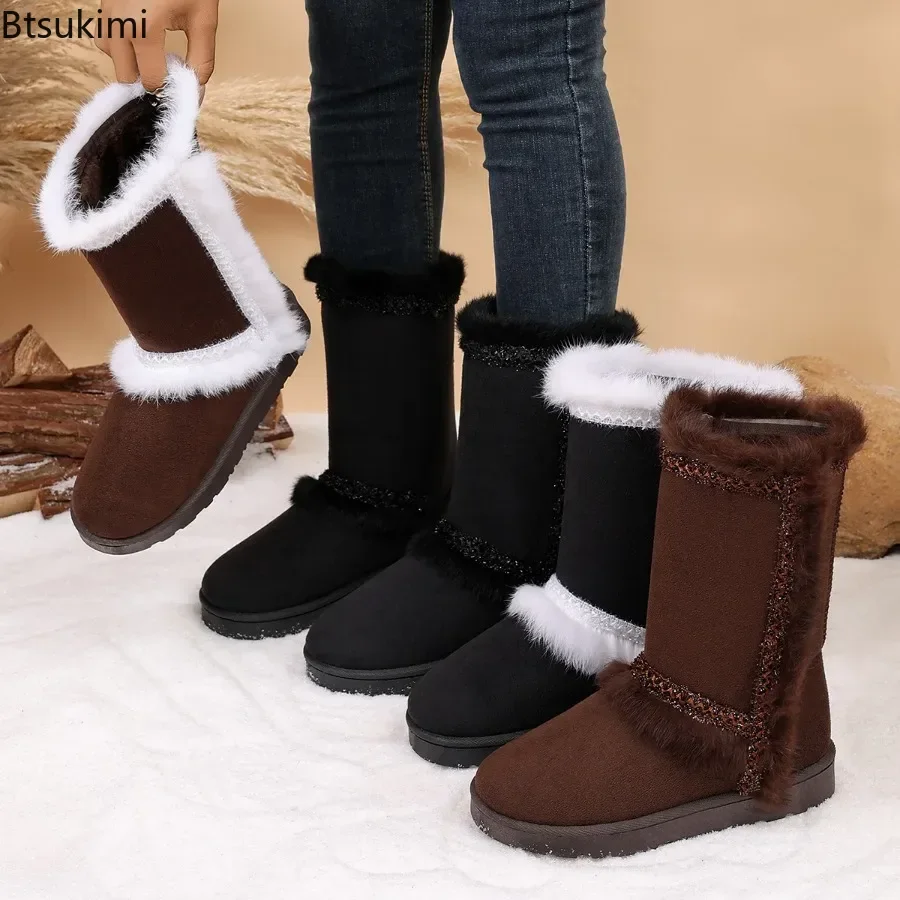 Winter Elegant Round Toe Anti Slip Snow Boots Outdoor Casual High-tube Boots Comfortable Warm Women's Large Size Cotton Boots 44