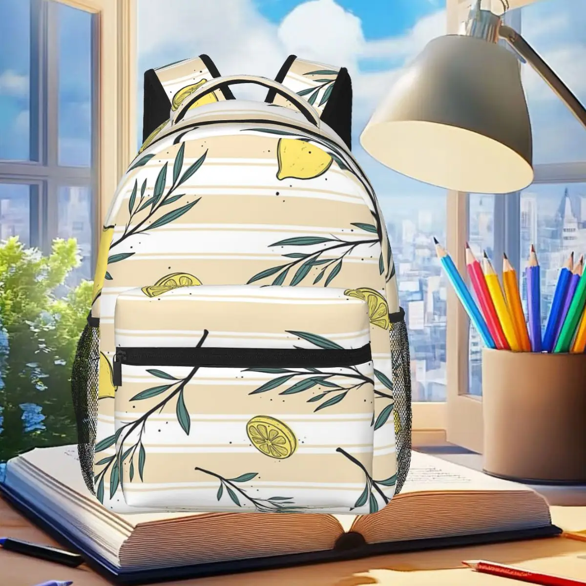Beach Lemon And Rosemary Backpack Student Boys Girls BookBag Kids School Bag Laptop Shoulder Bags for Men Women