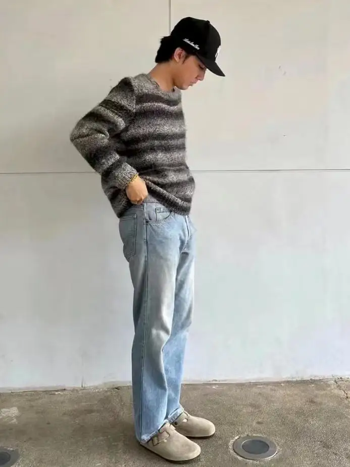 

Cleanfit Vintage Style Washed Slim Straight Leg Jeans Casual Light Blue Denim Long Pants Youth Fashion Autumn Season Straight...