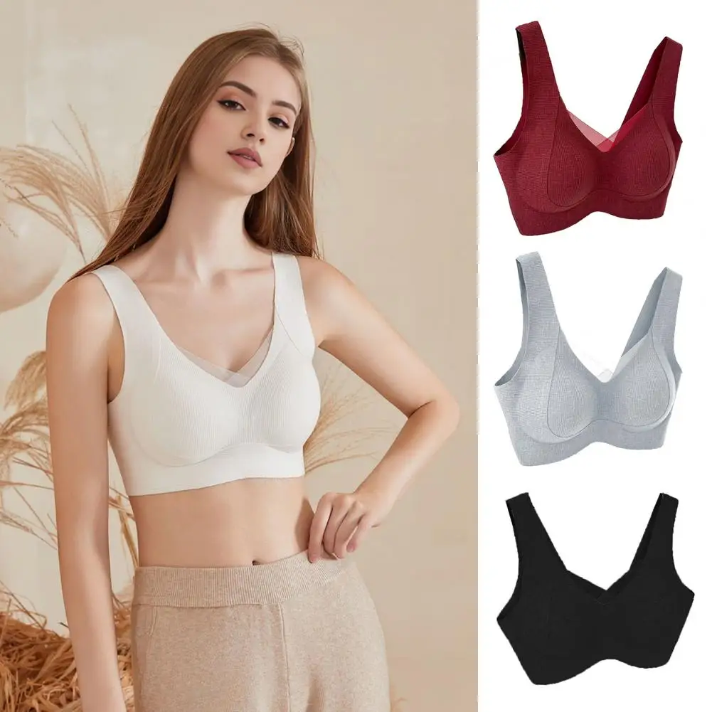 Nylon Wire-free Push-up Bra with Wide Shoulder Straps Mesh Patchwork High Elasticity Ultimate Comfort Support Female Underwear